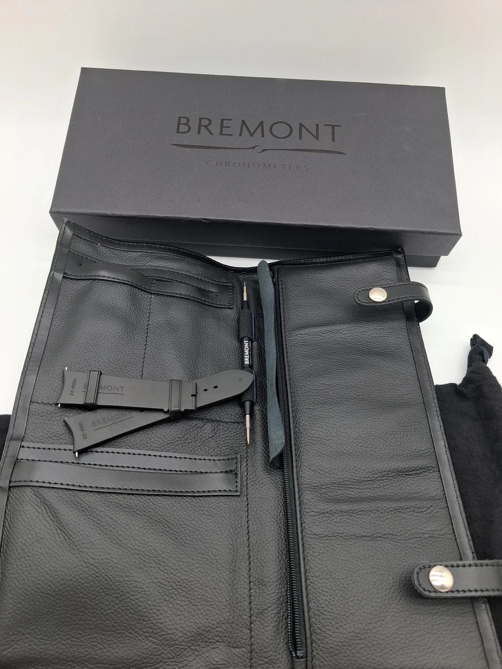 BREMONT Watch Travel Roll Case Box Dust Bag 22mm Rubber Strap Tool Set EUC